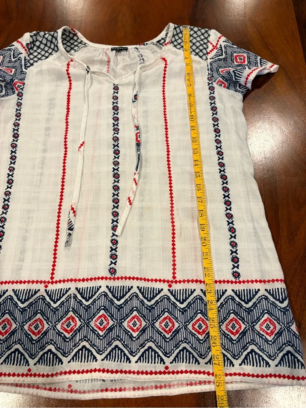 Women’s White Embroidered Peasant Top with Red & Navy Accents, size M - Picture 6 of 6